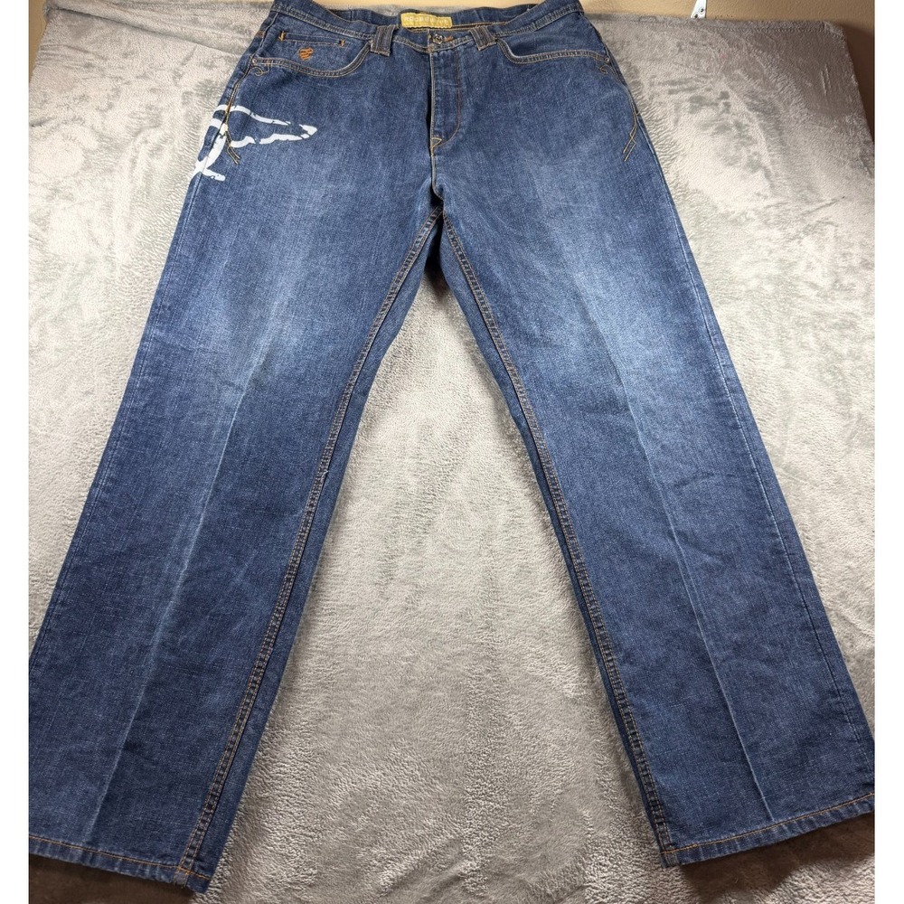 Vtg‎ Rocawear Jeans Mens 38 Baggy Fit Y2K Hip Hop Wing Logo Denim